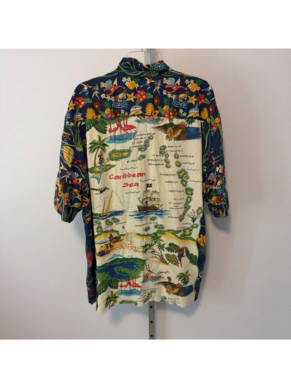 Vintage 90s Reyn Spooner Caribbean Map Aloha Shirt XL Hawaii Tiki Cruise Fish - Picture 6 of 7